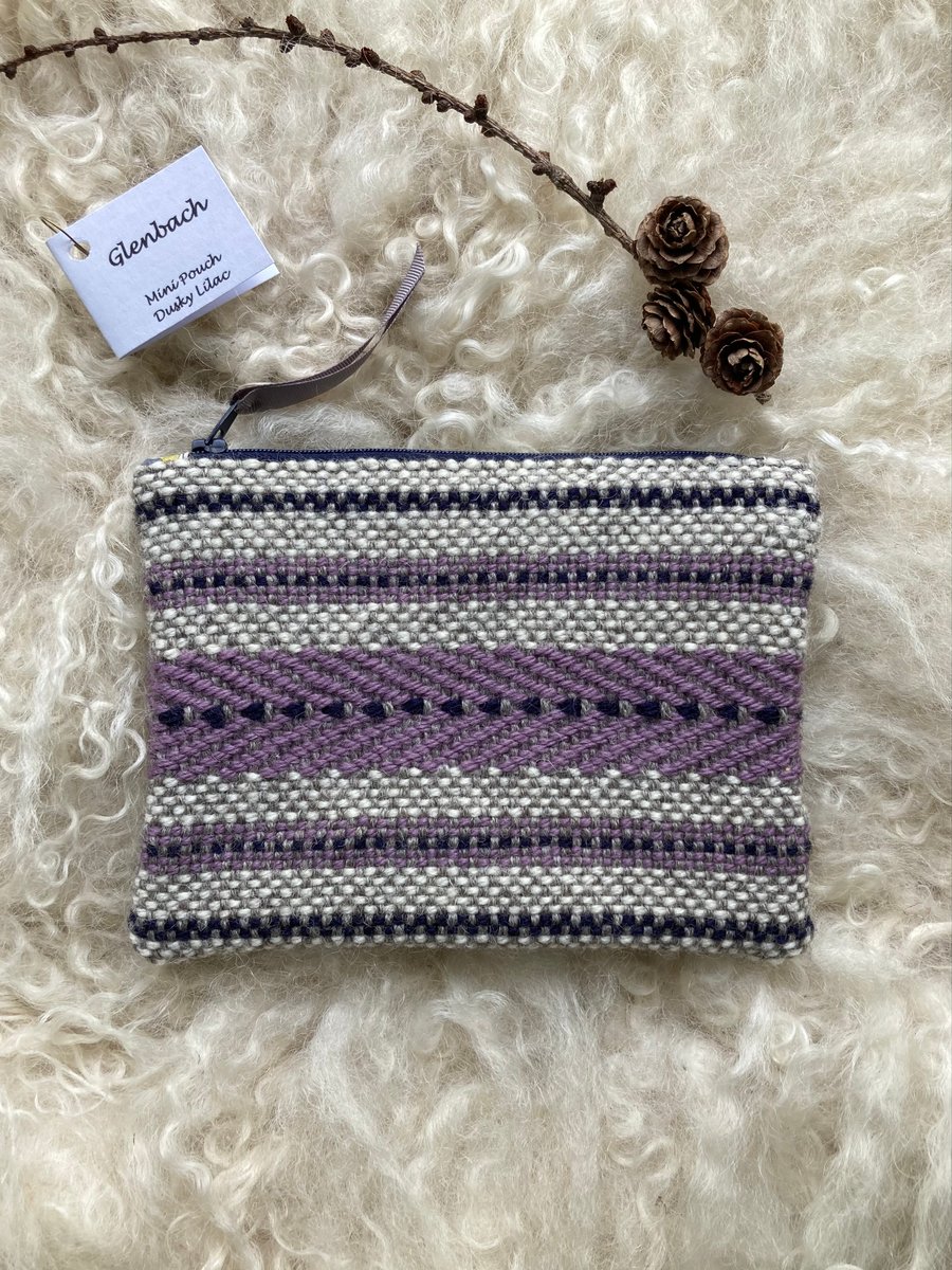 Wool Mini Pouch - Dusky Lilac: Handwoven in Wales