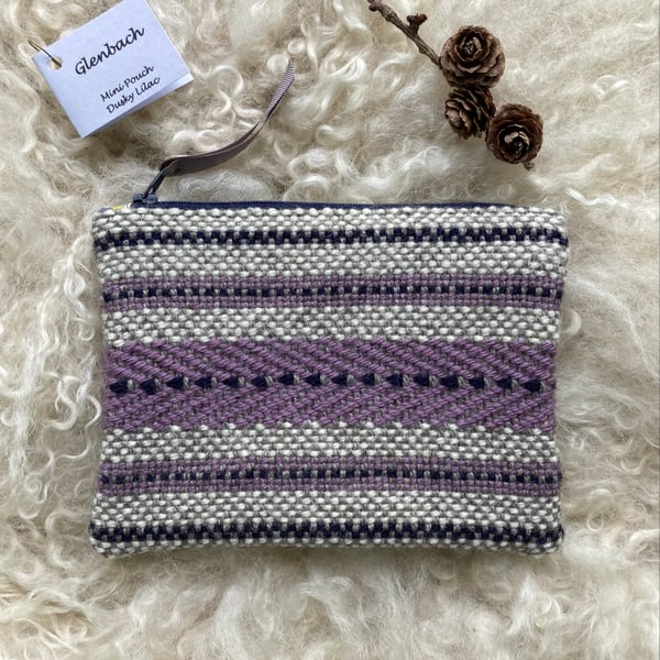 Wool Mini Pouch - Dusky Lilac: Handwoven in Wales