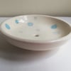 Handmade ceramic soap dish in off white with blue bubbles hand thrown pottery 