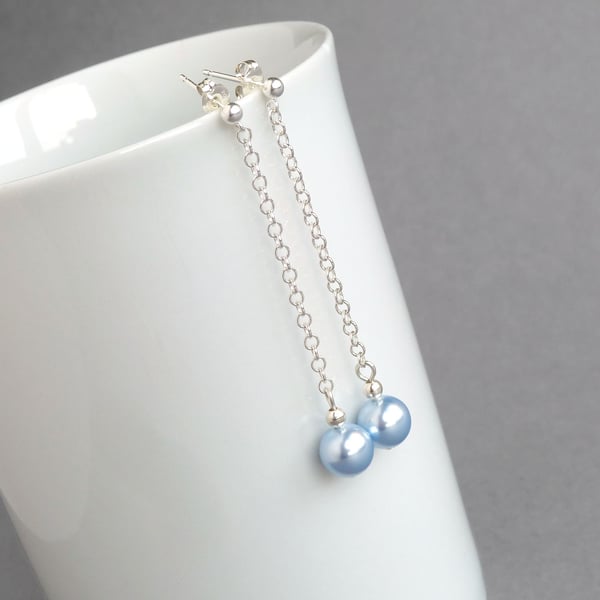 Long Light Blue Earrings - Powder Blue Chain Drop Earrings - Bridesmaid GIfts