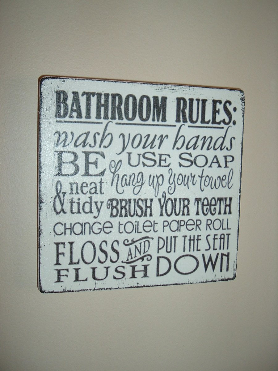 Bathroom typography sign plaques distressed shabby chic 