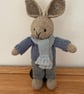 Knitted Rabbit in Blue Jumper and Grey Trousers 