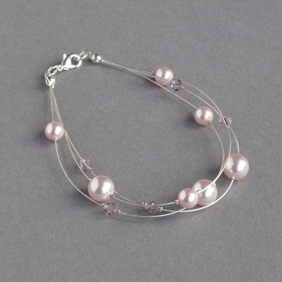Blush Pink Floating Pearl Bracelet - Pale Pink Bridesmaid Jewellery - Gifts