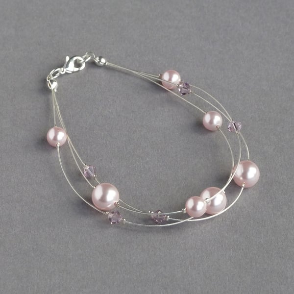 Blush Pink Floating Pearl Bracelet - Pale Pink Bridesmaid Jewellery - Gifts