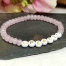 Rose quartz "peace" stretchy gemstone bracelet, manifestation, intention