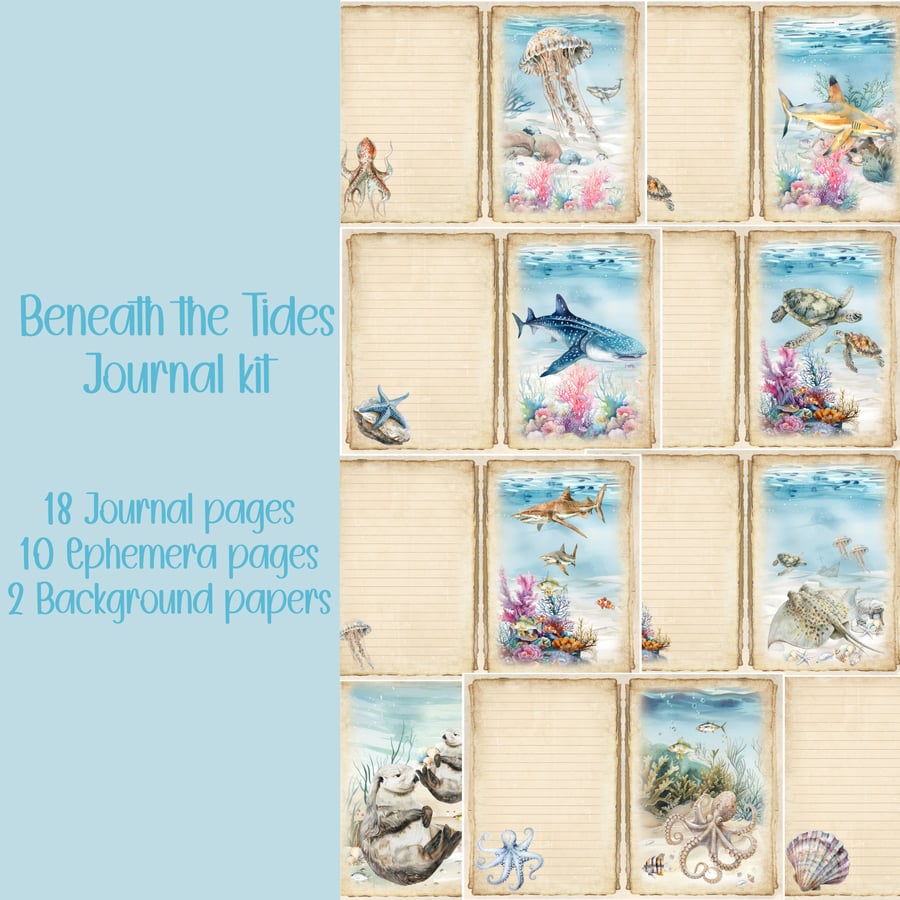 Beneath the Tides Scrapbooking, Ephemera, Journal, Digital Download