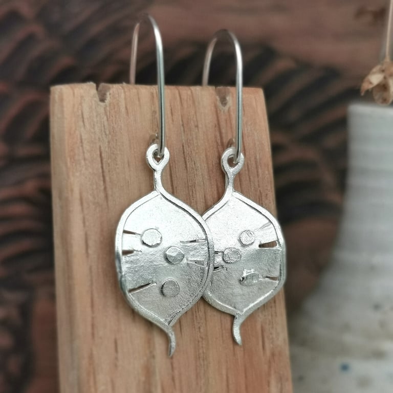 Silver Honesty Earrings, Handmade Nature Earrings, Seed Pod Jewellery 