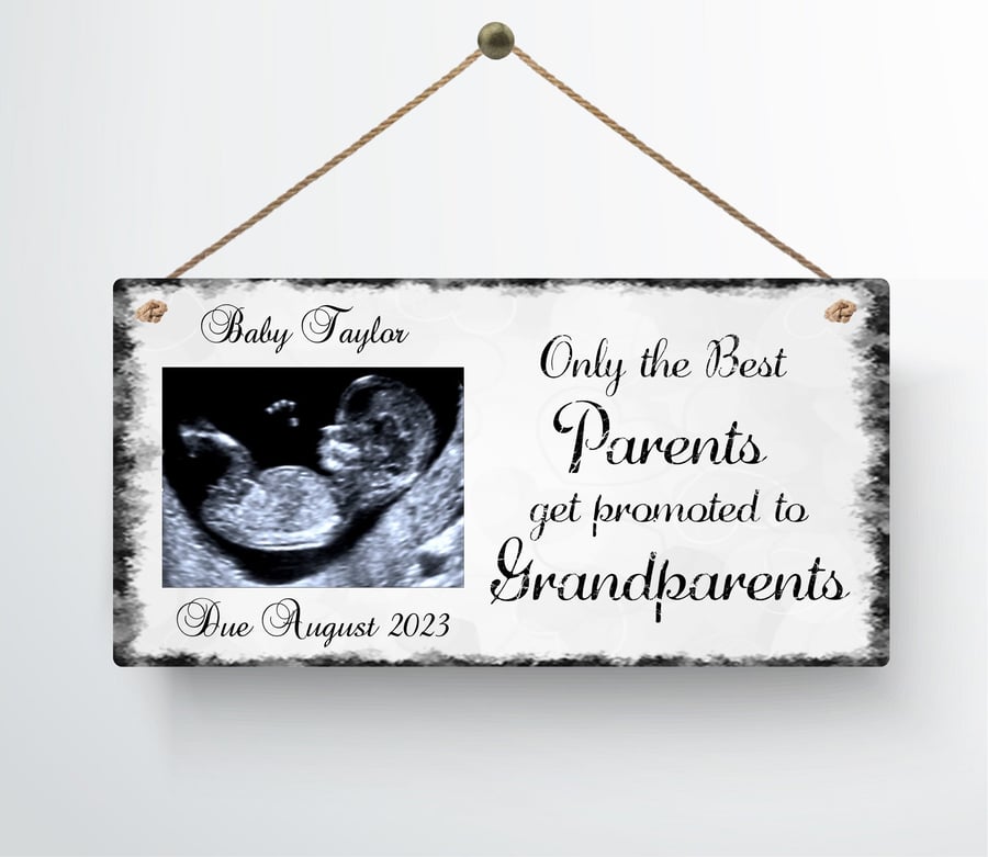 Personalised Grandparents Promoted Photo Hanging Metal Wall Plaque Gift Present