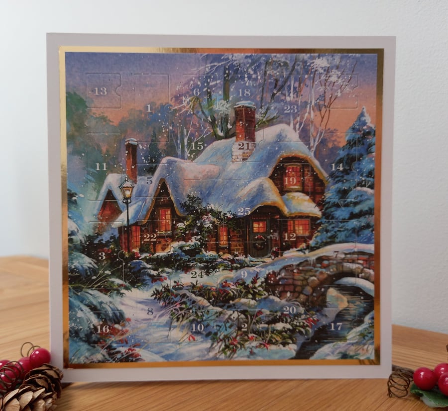 Advent Calendar Style Christmas Card - Cosy Cottage