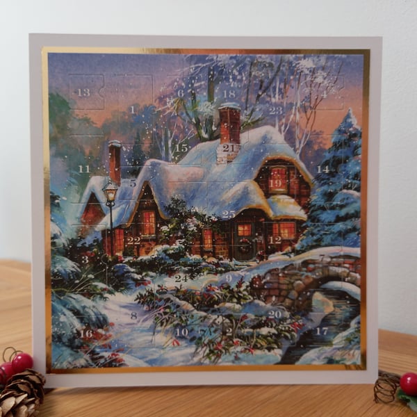 Advent Calendar Style Christmas Card - Cosy Cottage
