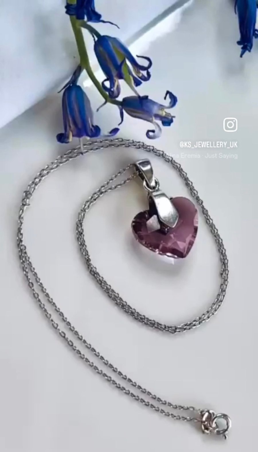 Silver Necklace Amethyst Purple Swarovski Crystal Heart Pendant