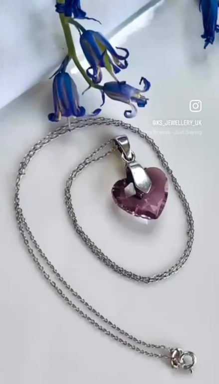 Silver Necklace Amethyst Purple Swarovski Crystal Heart Pendant