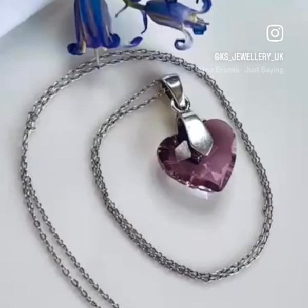 Silver Necklace Amethyst Purple Swarovski Crystal Heart Pendant