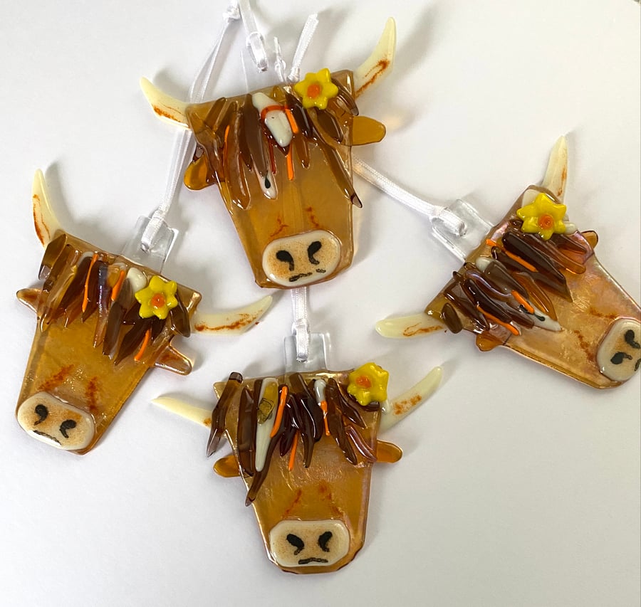Hetty- the fused glass highland cow hanging decoration 