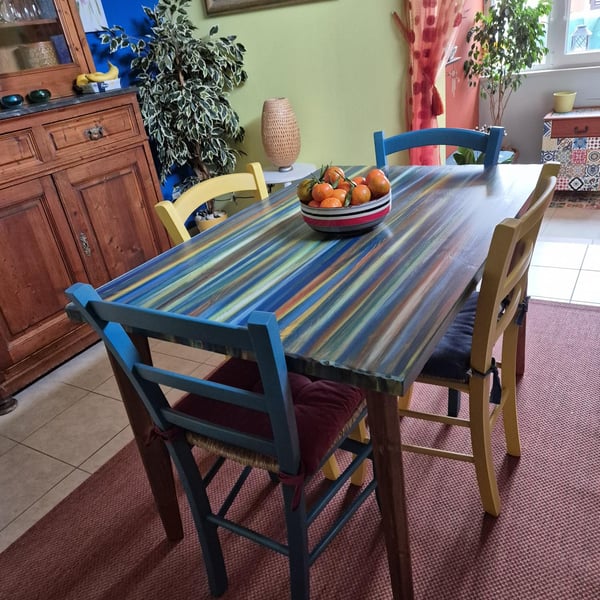 Italian Rivieria Bespoke Coastal  Dining Table Unique Hand Painted Colours