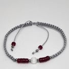 Carnelian and White Cats Eye Bracelet Adjustable Silver Cord Stainless Steel
