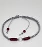 Carnelian and White Cats Eye Bracelet Adjustable Silver Cord Stainless Steel - Image 1