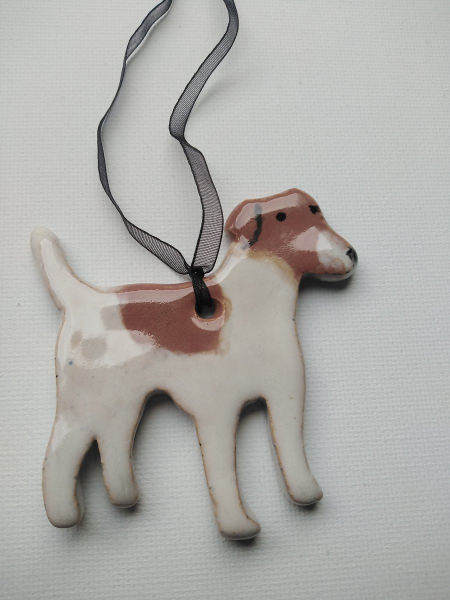 Handmade Jack Russel Dog Ceramic Hanging Decoration