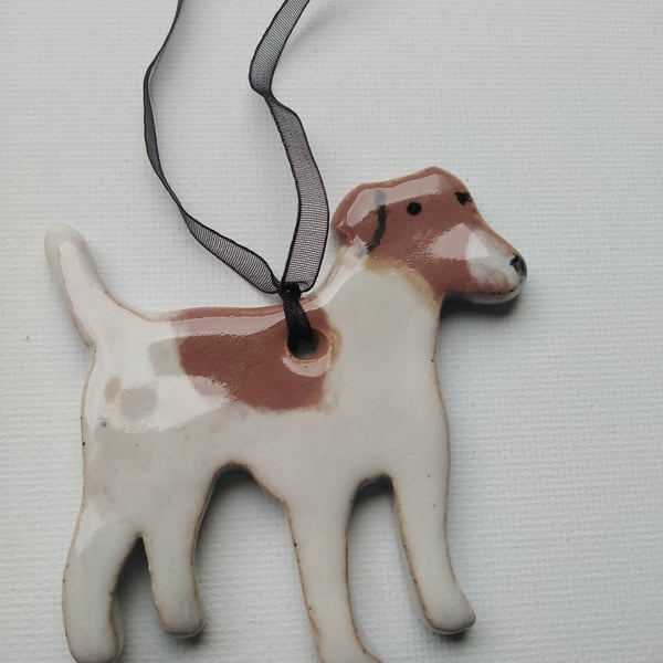 Handmade Jack Russel Dog Ceramic Hanging Decoration
