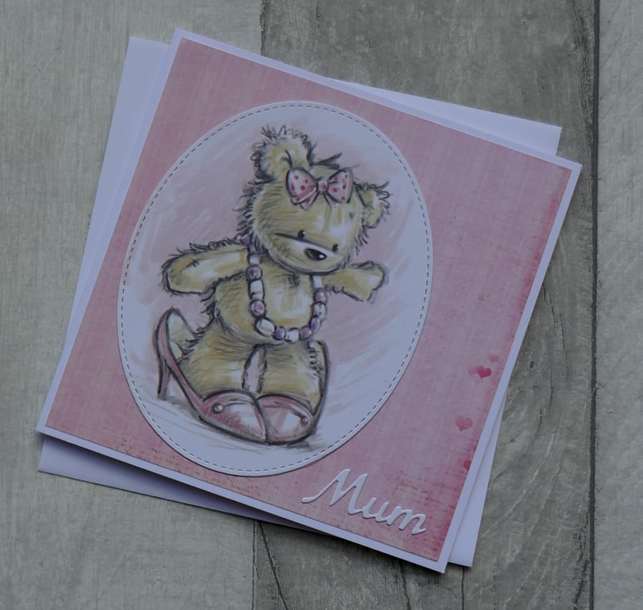 Jenny Bear with in Shoes - Mum - Birthday or Mother's Day Card 