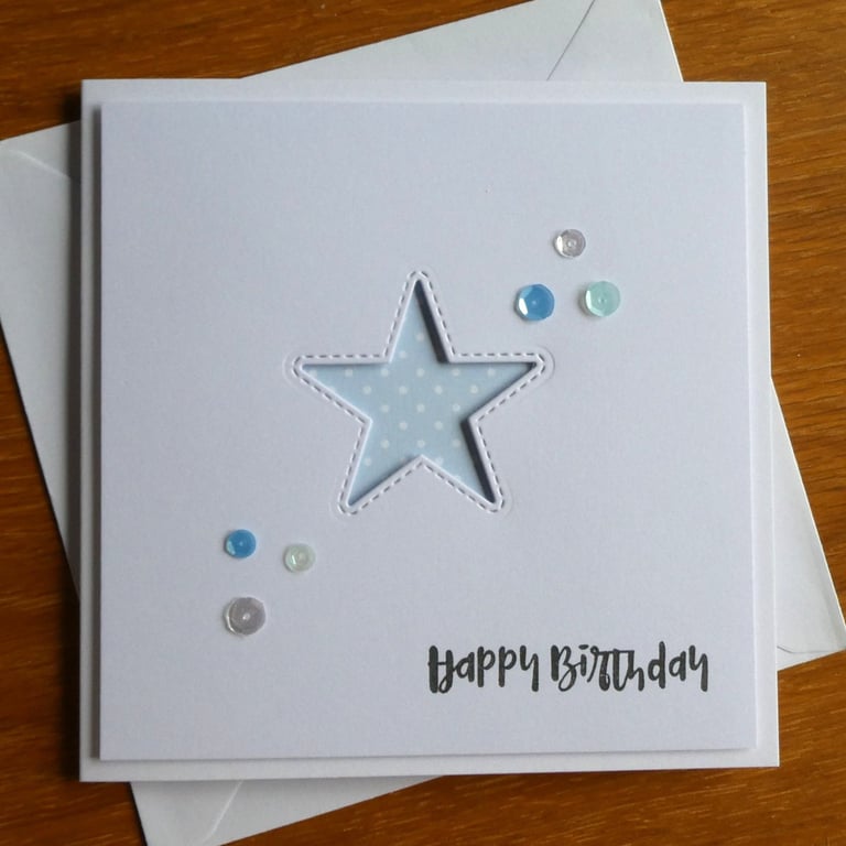 Birthday Card - Blue and White Polka Dot Star Aperture