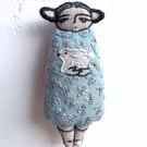 Gorse Fae with Rabbit - A Miniature Hand Embroidered Textile Art Doll - 7.5cms
