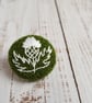 Emerald green embroidery brooch pin with Scottish thistle design - Image 3