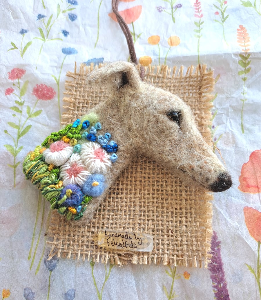 Needle Felted Greyhound Brooch