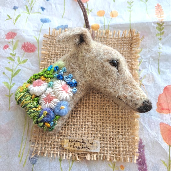 Needle Felted Greyhound Brooch