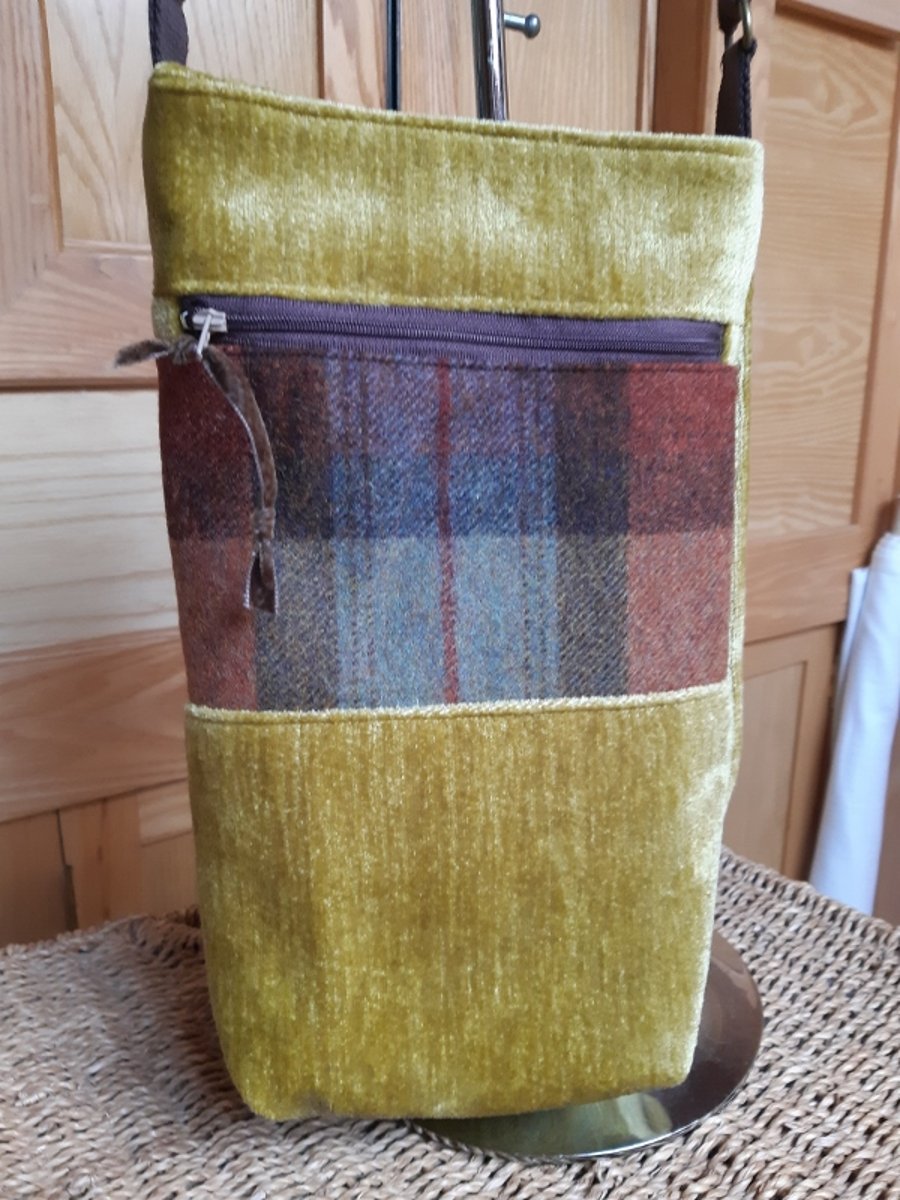Gold velvet and tartan bag