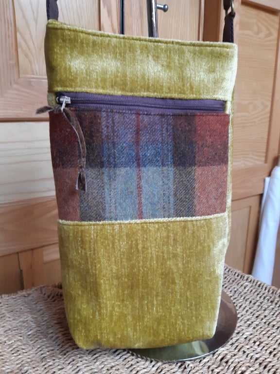 Gold velvet and tartan bag