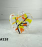 Yellow orange black heart fused glass pocket hug with stand 5x4.5cm (339) - Image 1