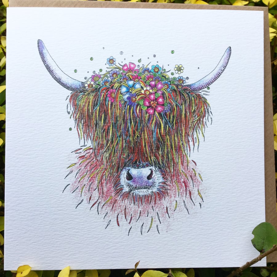 Floral Highland Cow Greeting card 