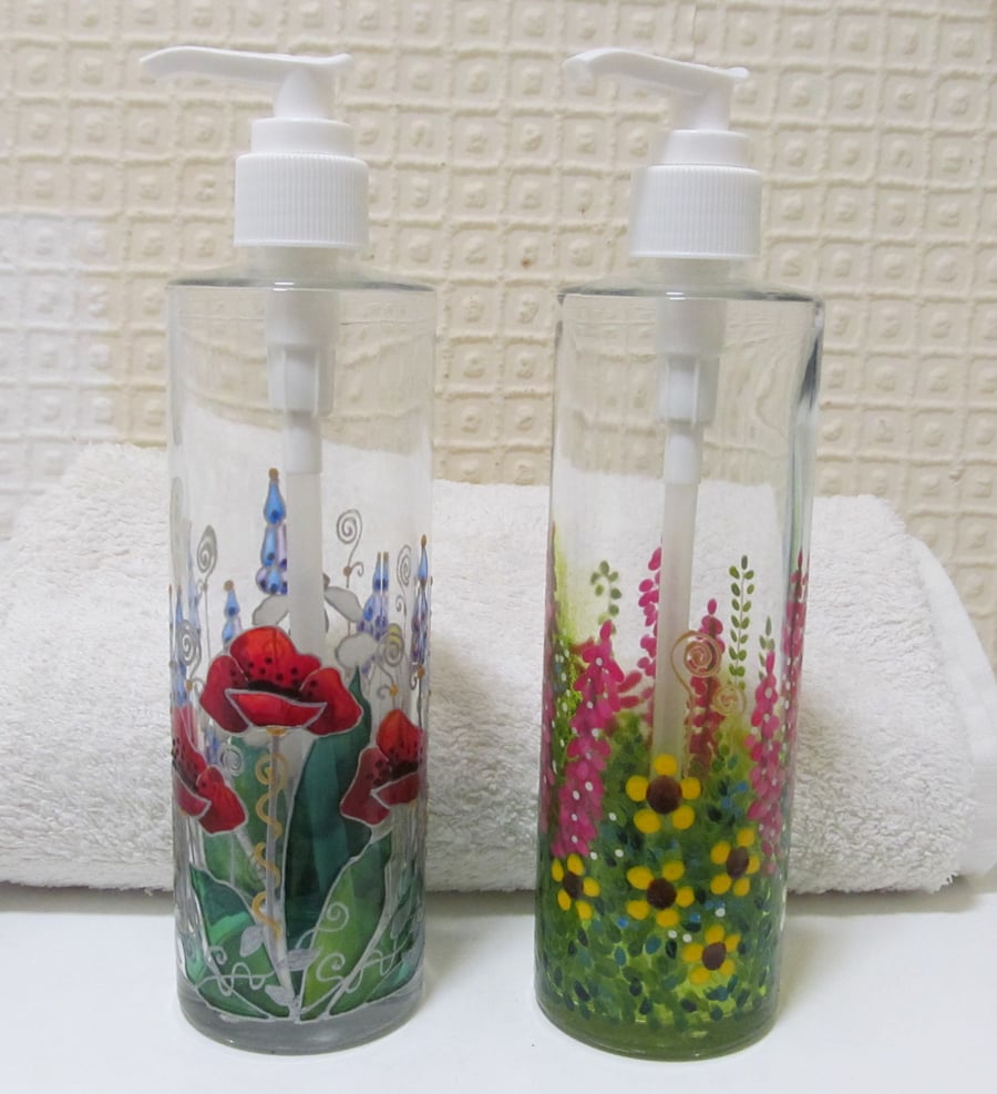 Hand Painted Glass Lotion or Liquid Soap Bottles (Choice of 2 Designs)