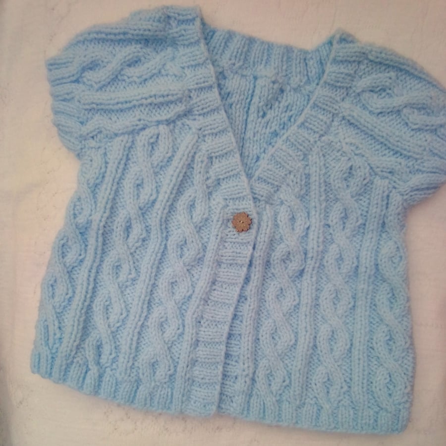 Girl's Knitted Short Cap Sleeved Cabled Cardigan, Aran Cardigan, Girls Cardigan