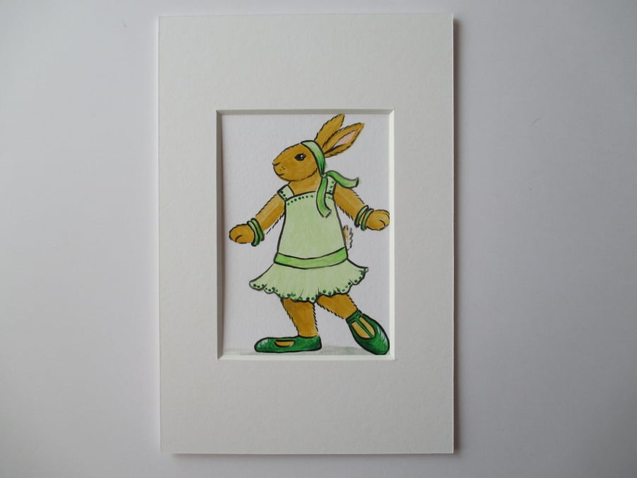 ACEO Bunny Rabbit Charleston Dancer Miniature Original Painting Picture