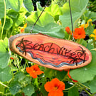 Pyrography Beach Vibes hanging plaque. Sunset on the coast.