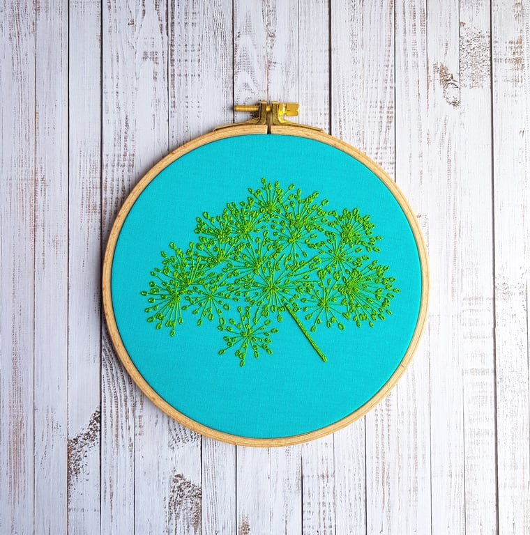 Wildflower seed heads embroidery hoop art, 6.5"