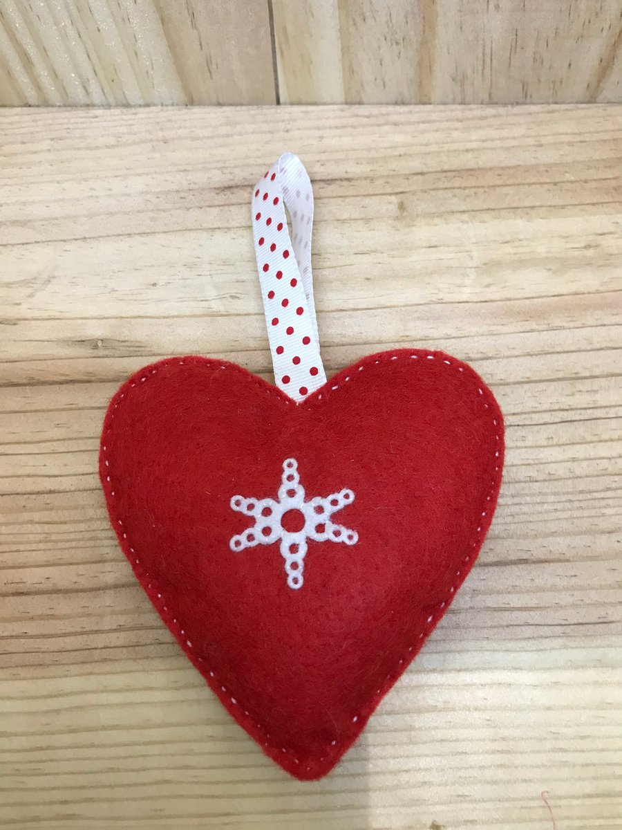  Red Felt Snowflake Heart. (183)