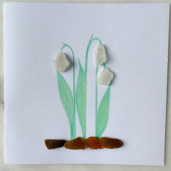 Cornwall sea glass snowdrops greeting card