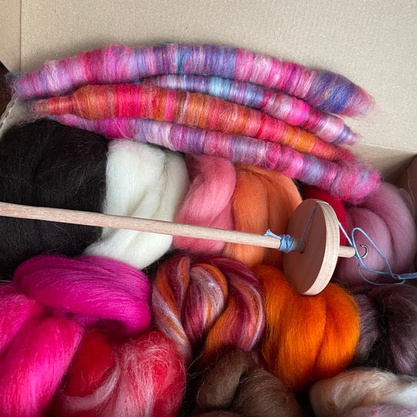 Drop Spindle Beginners Spinning Kit - Autumn shades