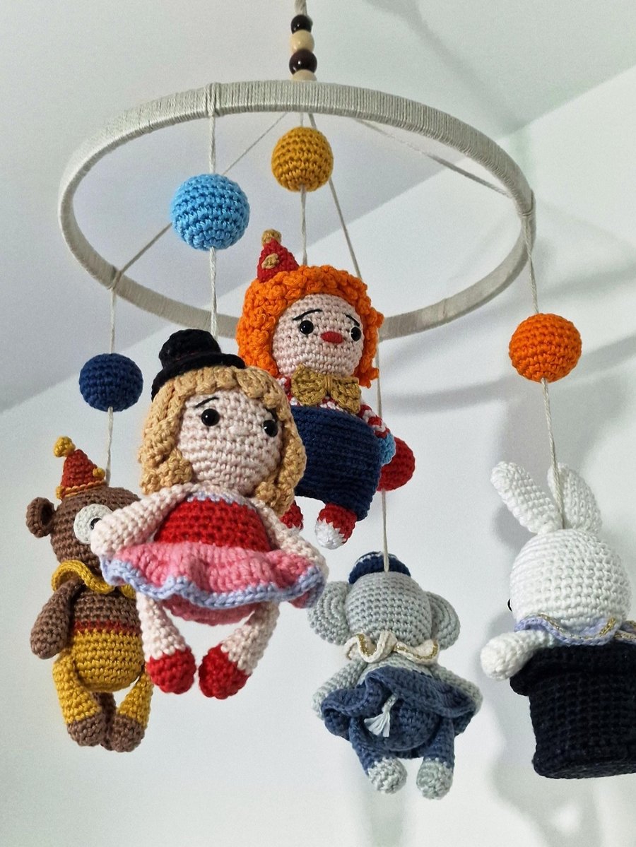 Cot Baby Mobile - Crochet Circus Nursery Decor