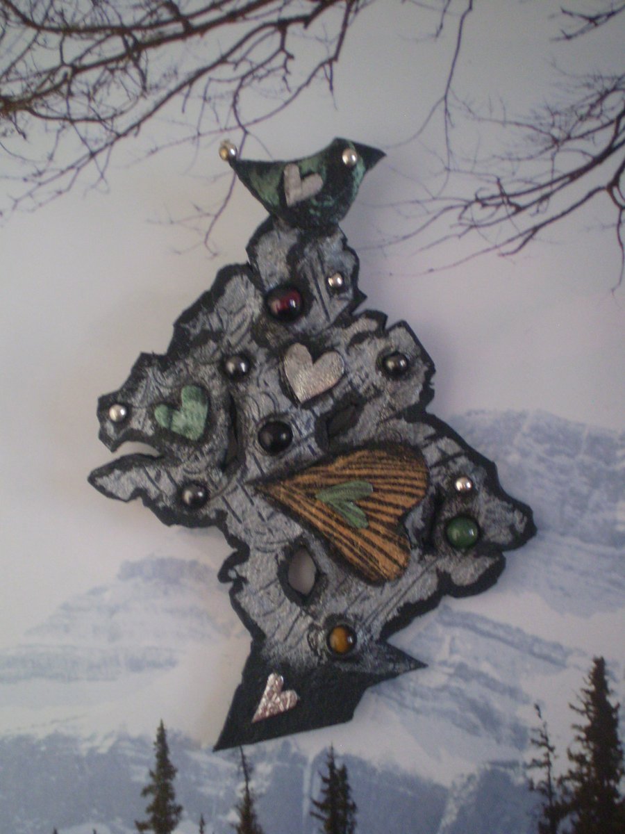  " The Lookout Heart Tree "  Brooch in recycled leather.