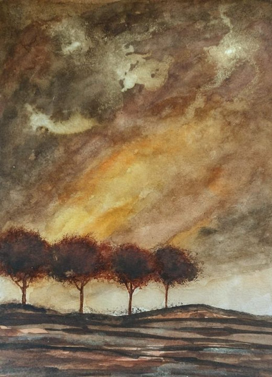 Abstract trees forest watercolour painting