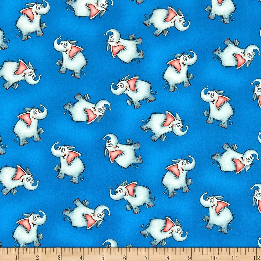 Fat Quarter A Jungle Story Elephants On Blue Whimsical 100% Cotton Fabric