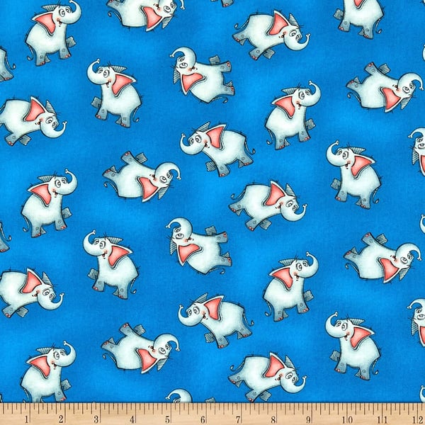 Fat Quarter A Jungle Story Elephants On Blue Whimsical 100% Cotton Fabric