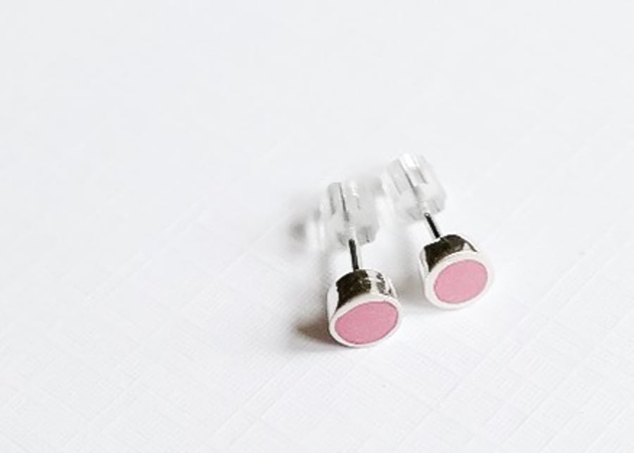 Small Colour Dot Stud Earrings Pink, Minimalist, Everyday Jewellery 