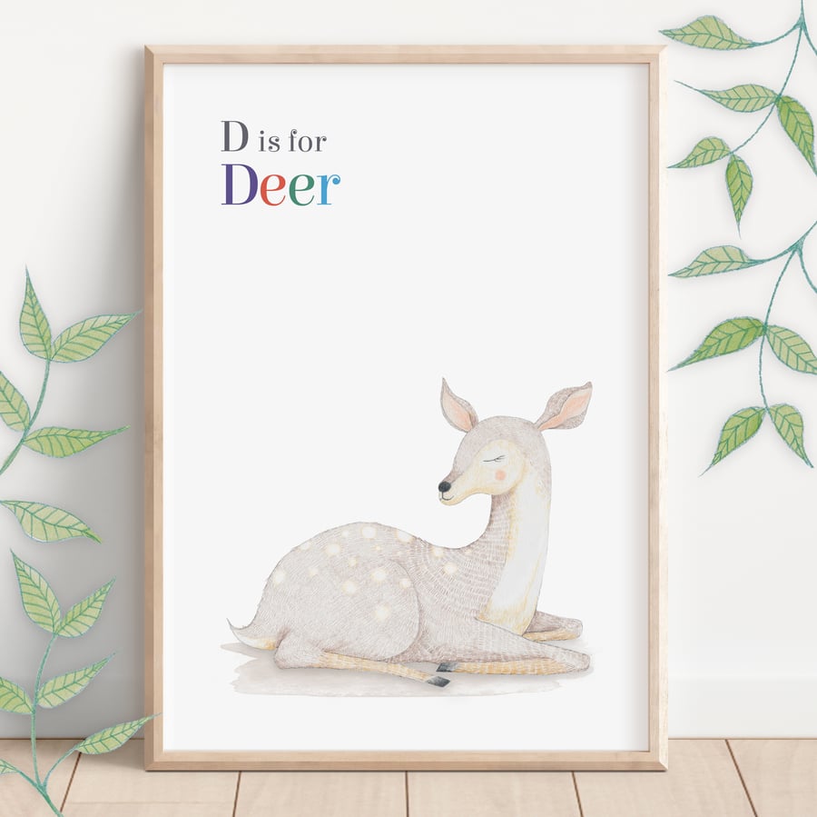 Deer art print: Woodland kids room decor