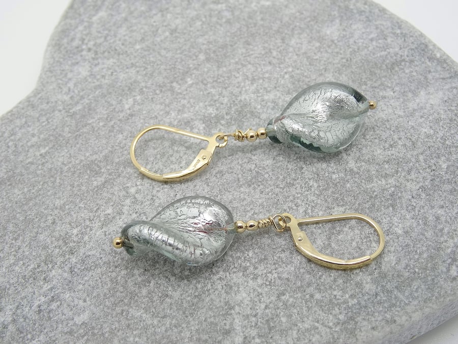Murano Glass Earrings, Leaf Earrings, Venetian Glass Earrings 