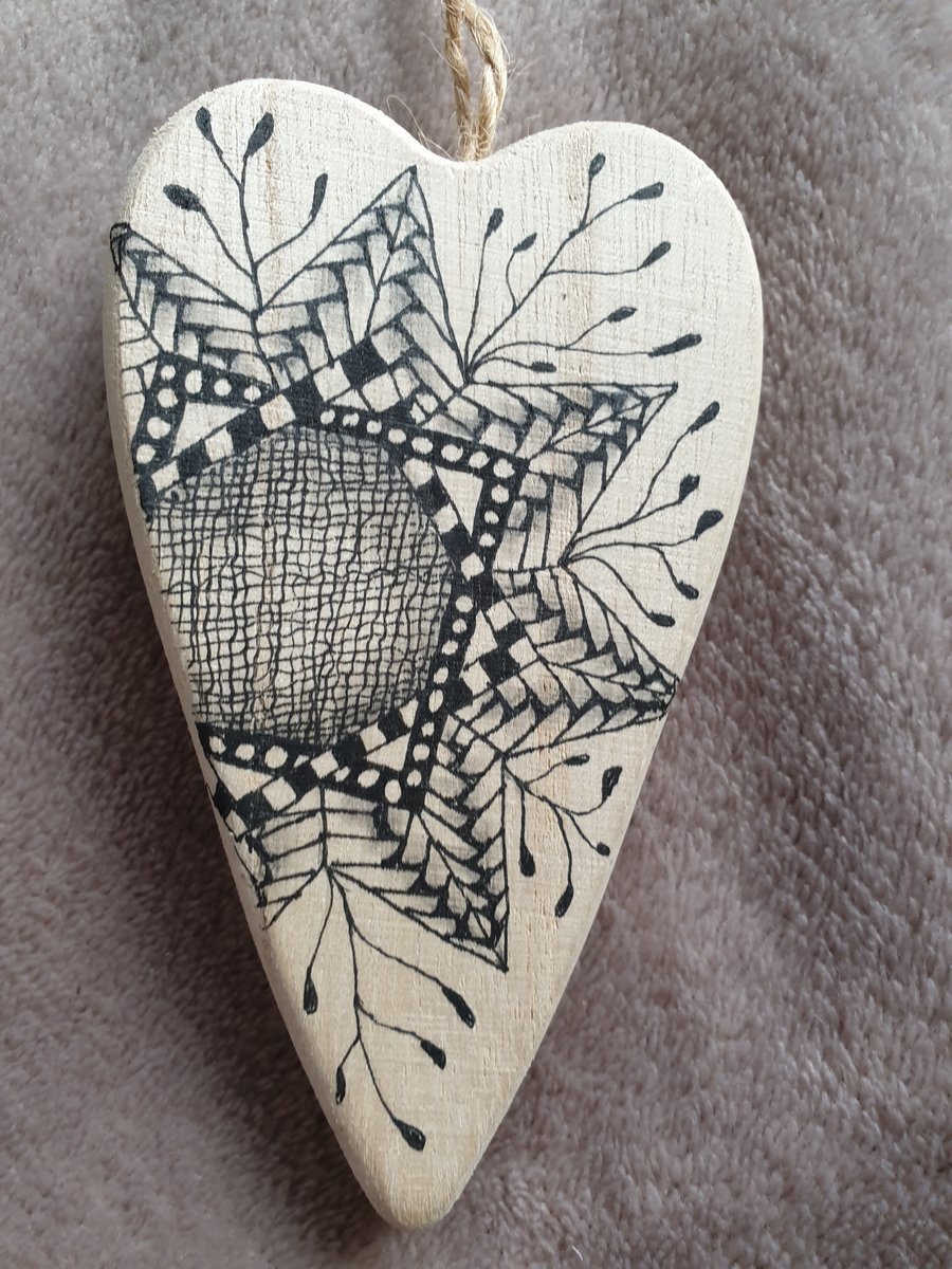 Star zentangle chunky wooden heart